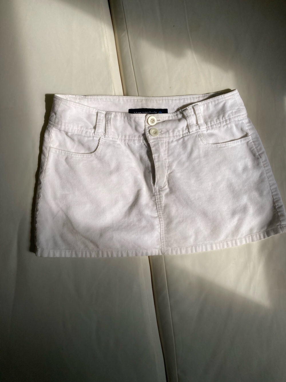 VINTAGE Y2K BLUE ASPHALT LOW RISE WHITE CORDUROY MINI SKIRT preppy indie fairy